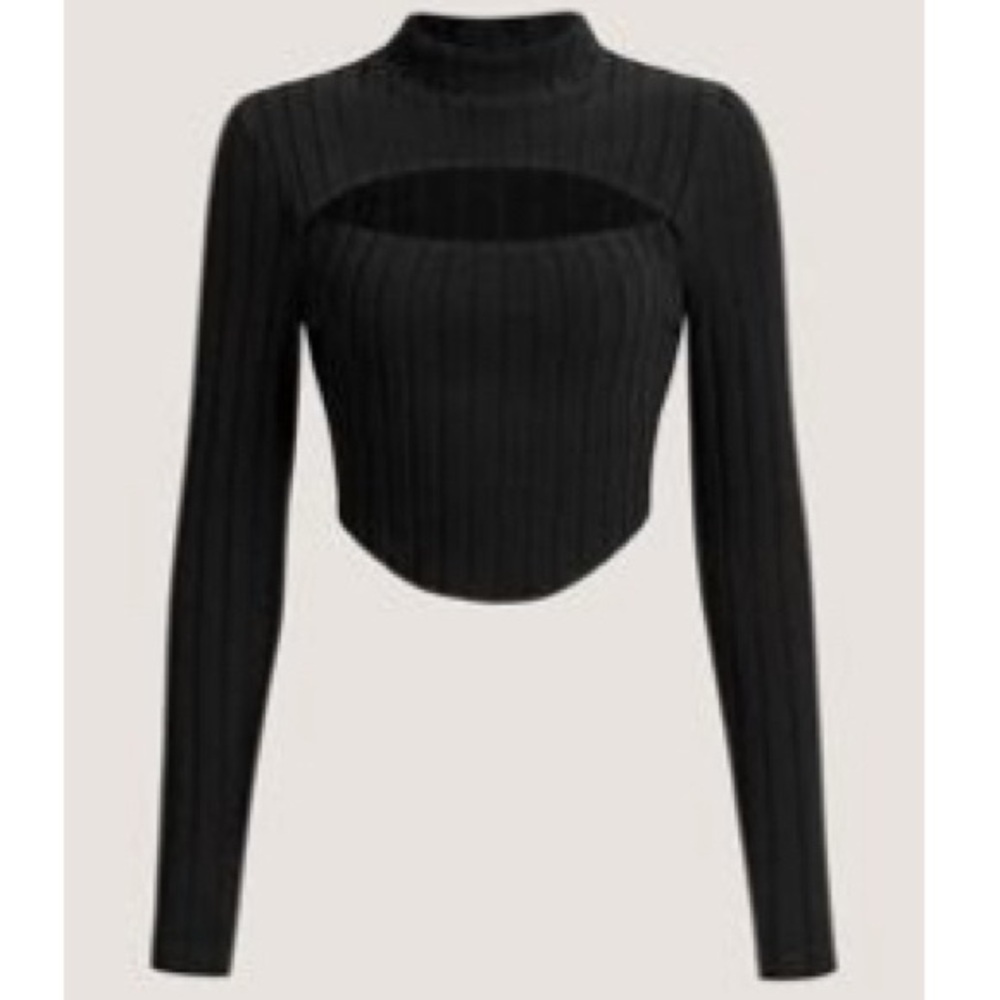 Black Ribbed Cutout Top